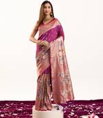 Magenta silk blend zari woven saree