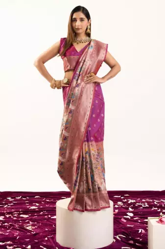 Magenta silk blend zari woven saree