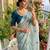 Sky blue silk blend embroidered saree