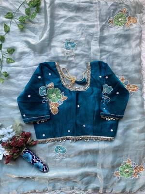 Sky blue silk blend embroidered saree 3
