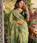 Olive silk blend embroidered saree