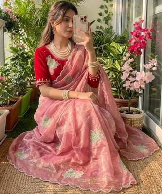 Pink silk blend embroidered saree 3
