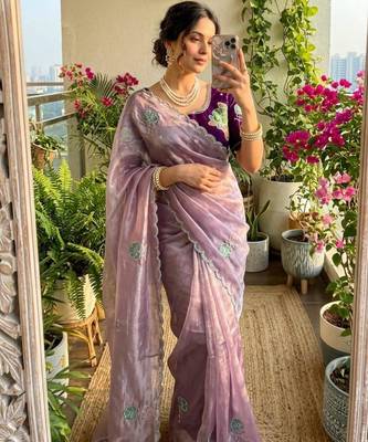 Lavender silk blend embroidered saree 1
