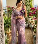 Lavender silk blend embroidered saree