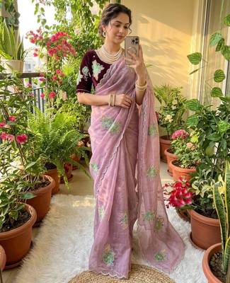 Lavender silk blend embroidered saree 2