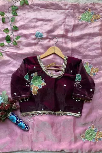 Lavender silk blend embroidered saree