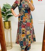 Floral printed pure cotton round neck kurta & trouser set