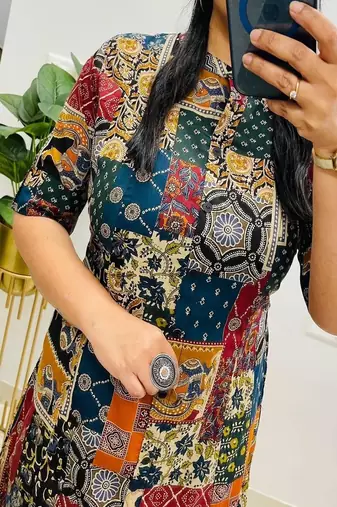 multicolor printed cotton kurta & trouser co-ord set