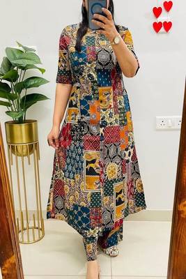 multicolor printed cotton kurta & trouser co-ord set 4