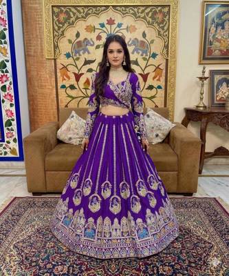 Purple Heavy Embroidered Bridal Lehenga 3