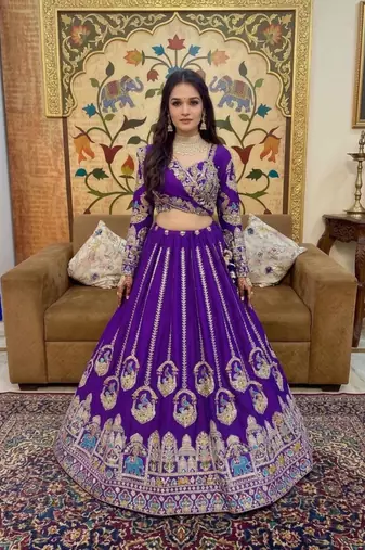 Purple Heavy Embroidered Bridal Lehenga