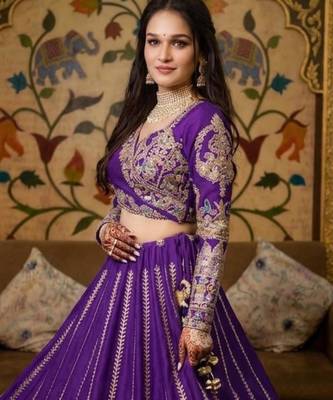 Purple Heavy Embroidered Bridal Lehenga 4