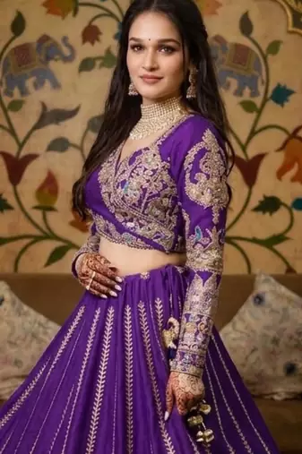 Purple Heavy Embroidered Bridal Lehenga