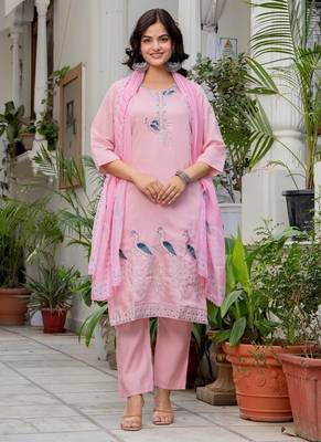 pink floral embroidered silk kurta set with dupatta 1
