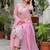 Floral embroidered silk round neck kurta trouser & dupatta set