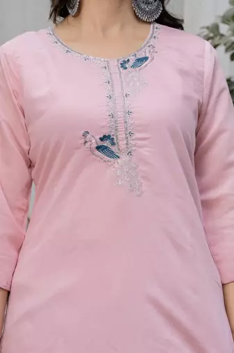 pink floral embroidered silk kurta set with dupatta