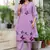 Floral embroidered silk blend v neck kurta trouser & dupatta set
