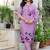 Floral embroidered silk v neck kurta trouser & dupatta set