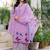 Floral embroidered silk v neck kurta trouser & dupatta set