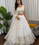 white georgette embroidered lehenga set