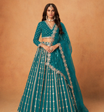 teal silk blend embroidered lehenga set