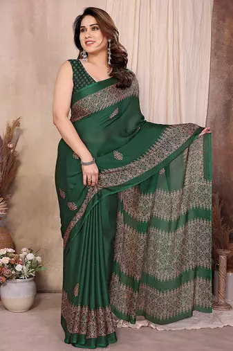Women printed daily wear chiffon georgette saree with blouse