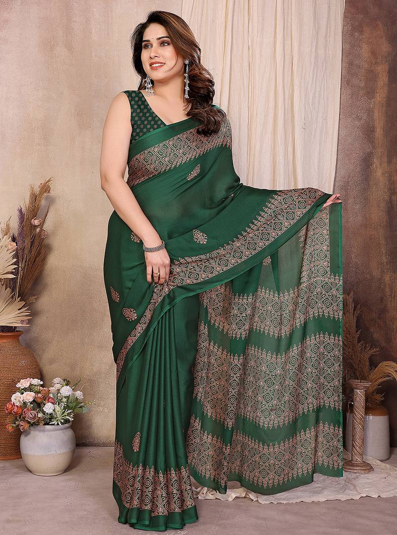 Women printed daily wear chiffon georgette saree with blouse