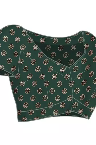 green block print georgette saree with blouse