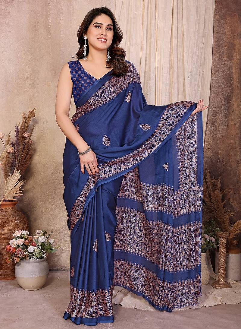 Women printed daily wear chiffon georgette saree with blouse