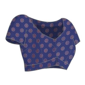 blue block print georgette saree with blouse 5