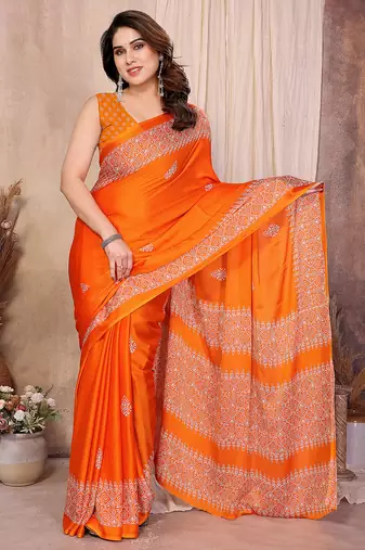 Women printed daily wear chiffon georgette saree with blouse