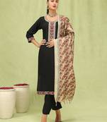 Viscose roman silk embroidery straight kurta pant with dupatta set