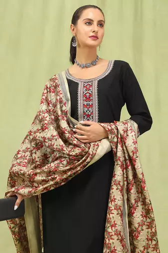 black viscose silk kurta set with thread embroidery