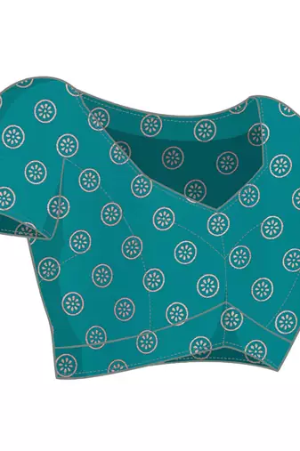 teal block print georgette saree with blouse