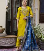 Rayon embroidered straight kurta with pant & dupatta set