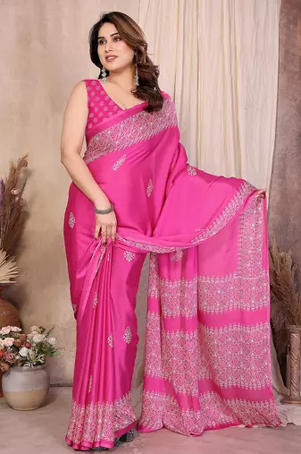 Women printed daily wear chiffon georgette saree with blouse