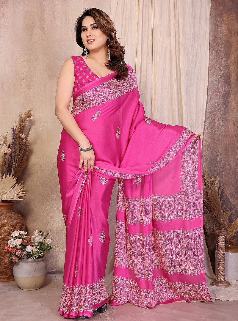 Women printed daily wear chiffon georgette saree with blouse