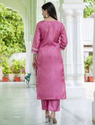 pink silk blend kurta pant set with embroidery design 3