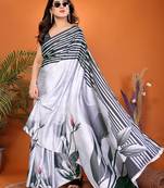 Women printed daily wear satin saree with blouse
