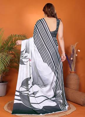 multicolor printed satin ethnic saree with blouse 2