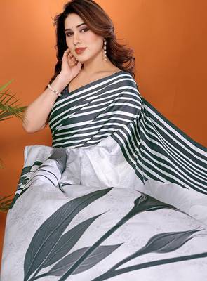 multicolor printed satin ethnic saree with blouse 4