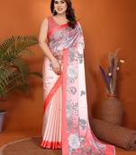 Women printed daily wear satin saree with blouse