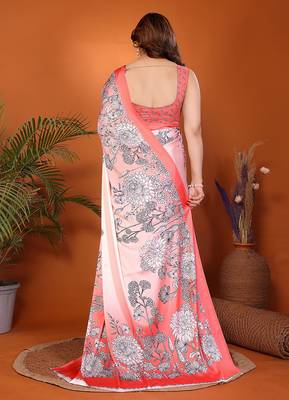 multicolor block print satin saree with blouse 2