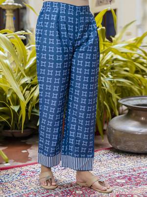 blue cotton blend kurta set with floral print design 3