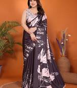 Women printed daily wear satin saree with blouse