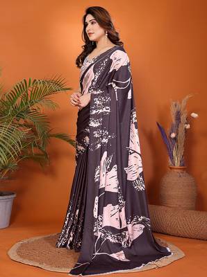 multicolor satin saree with designer border print 3
