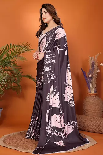 multicolor satin saree with designer border print