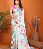 Women printed daily wear satin saree with blouse