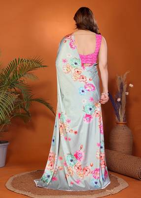 multicolor satin saree with printed block design 3