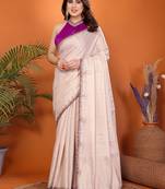 Women embellished embroidered kanjivaram cotton silk blend saree with blouse